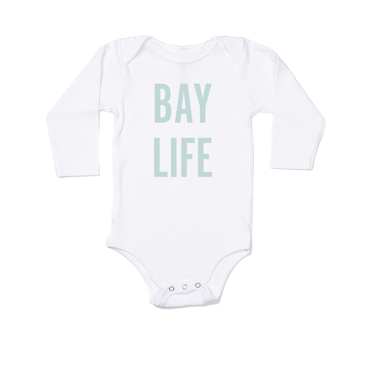 Bay Life (Sky) - Bodysuit (White, Long Sleeve)