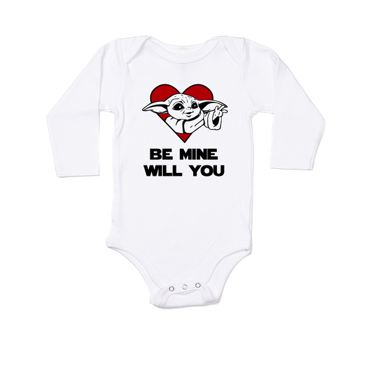 Be Mine Will You (Baby Yoda Inspired) - Bodysuit (White, Long Sleeve)