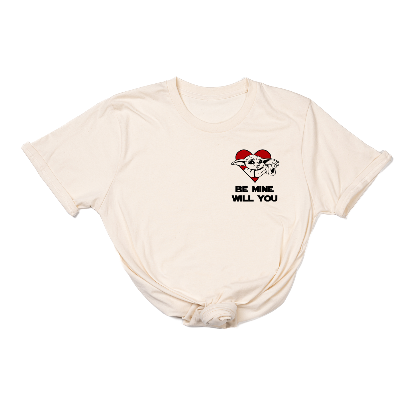 Be Mine Will You (Baby Yoda Inspired,  Pocket) - Tee (Natural)