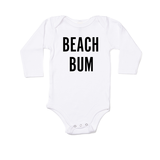 BEACH BUM (Black) - Bodysuit (White, Long Sleeve)