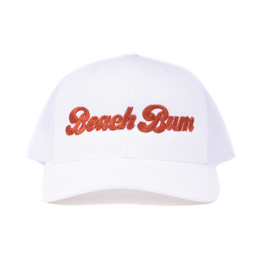 Beach Bum (Rust, Retro) - Trucker Hat (White)