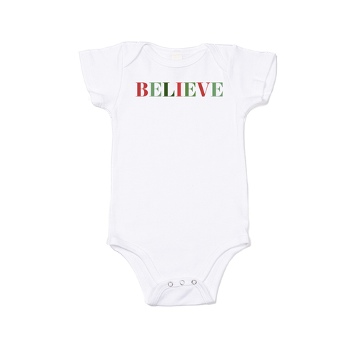 Believe (Multi Color) - Bodysuit (White, Short Sleeve)