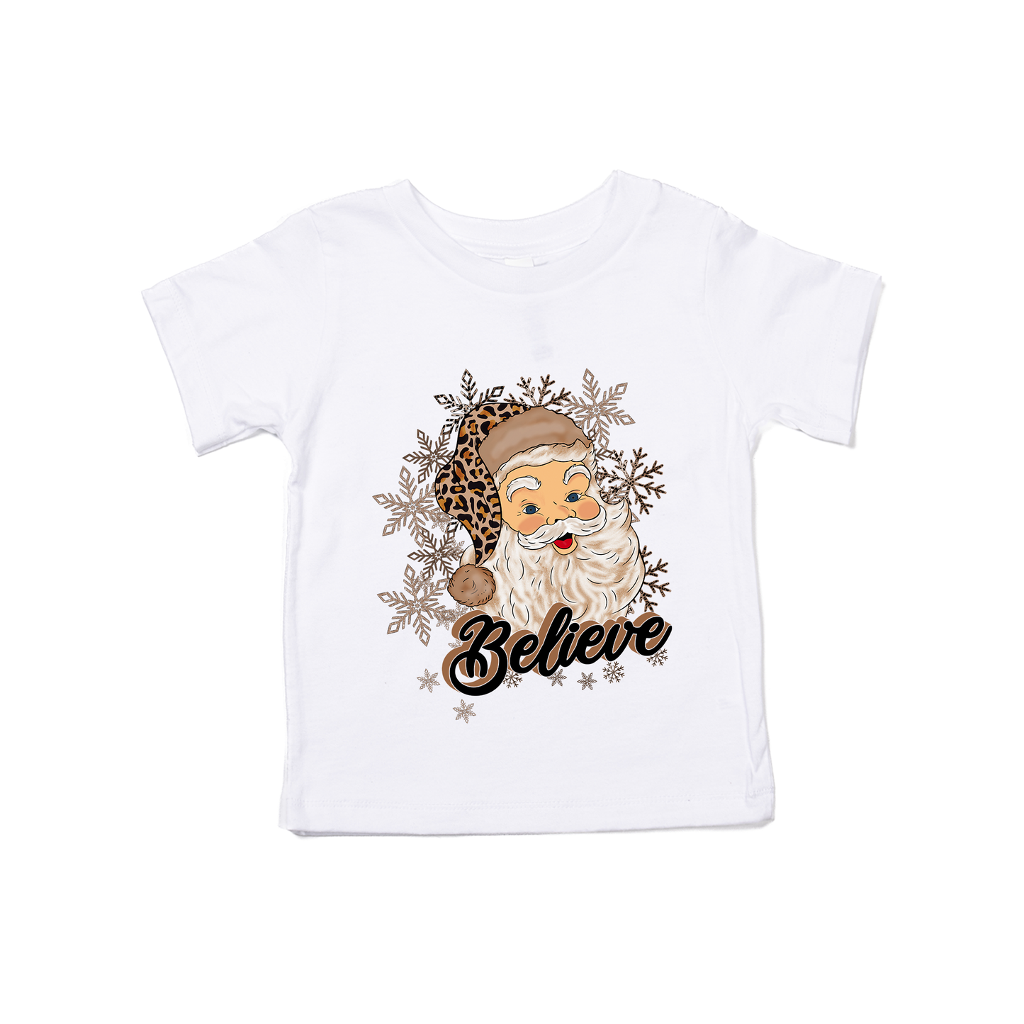 Believe Leopard Santa - Kids Tee (White)