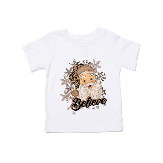 Believe Leopard Santa - Kids Tee (White)