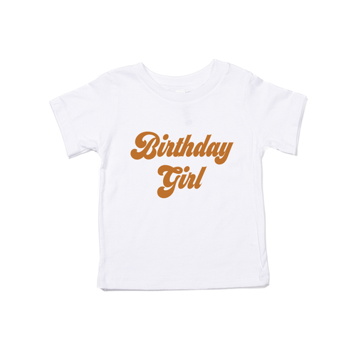 Birthday Girl (Retro, Camel) - Kids Tee (White)