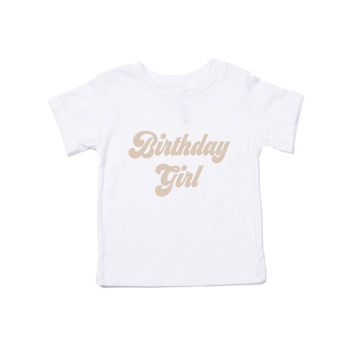 Birthday Girl (Retro, Stone) - Kids Tee (White)