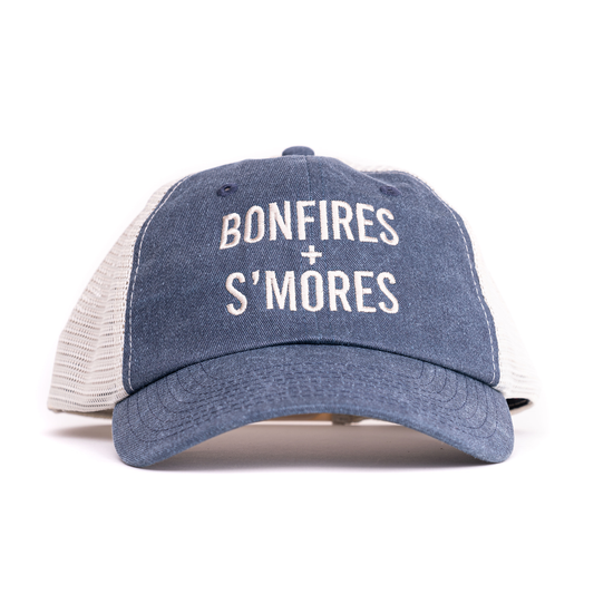 Bonfires + S'mores (Tan) - Baseball Hat (Navy/Stone)