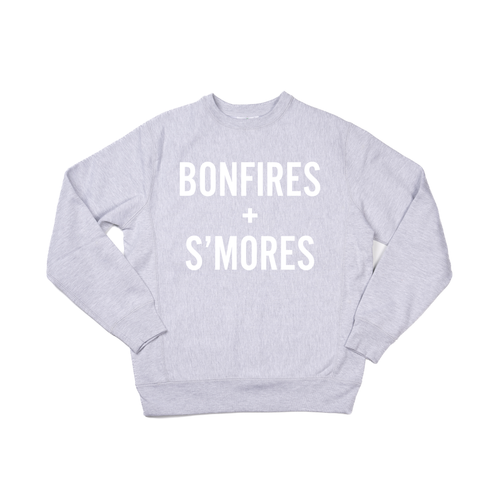 Bonfires + S'mores (White) - Heavyweight Sweatshirt (Heather Gray)