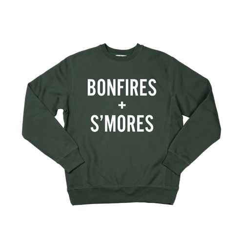 Bonfires + S'mores (White) - Heavyweight Sweatshirt (Pine)