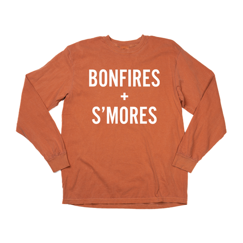 BONFIRES + S'MORES (White) - Tee (Vintage Rust, Long Sleeve)