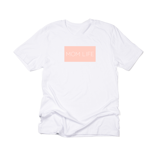 Mom Life (Boxed Collection, Ballerina Pink Box/White Text, Across Front) - Tee (White)