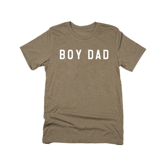 Boy Dad® (Across Front, White) - Tee (Olive)