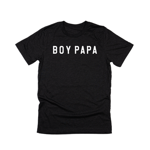 Boy Papa (Across Front, White) - Tee (Charcoal Black)