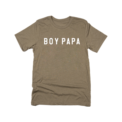 Boy Papa (Across Front, White) - Tee (Olive)