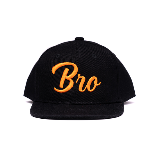 Bro (Orange, 3D Puff) - Kids Trucker Hat (Black)