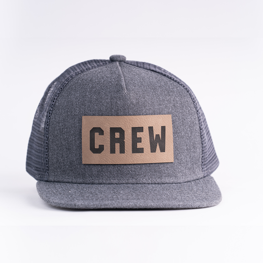 CREW (Leather Custom Name Patch) - Kids Trucker Hat (Heather Charcoal)