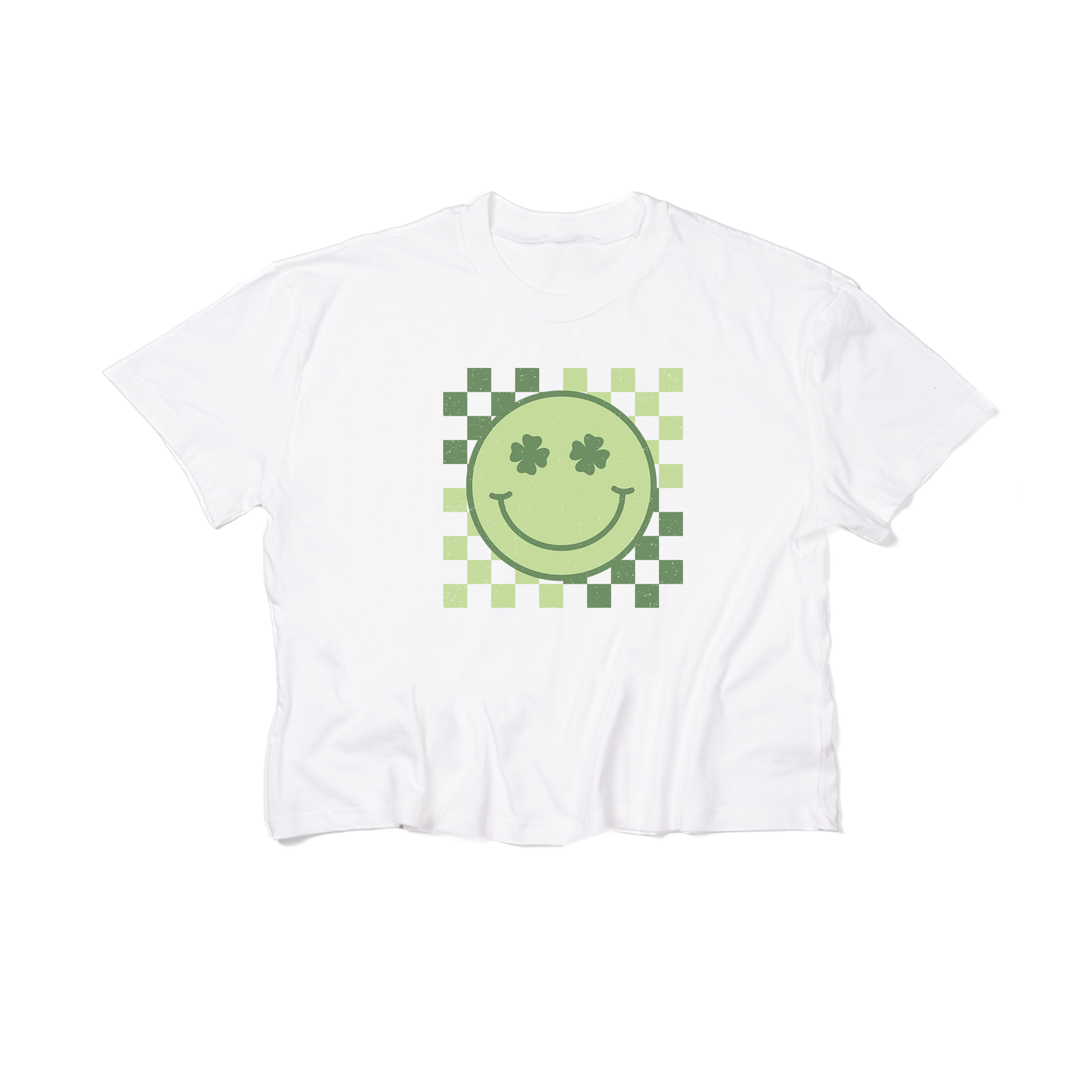 Checkered Smiley (St. Patrick's) - Cropped Tee (White)