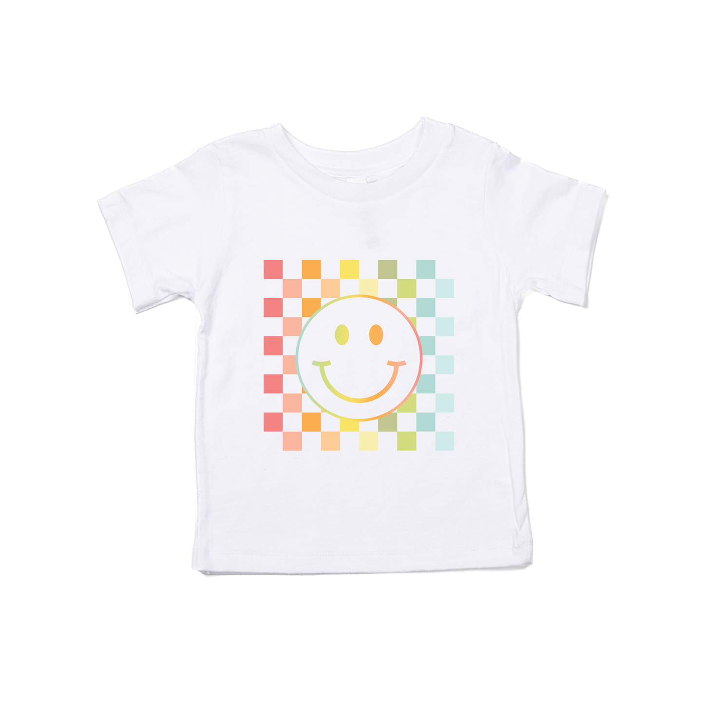 Checkered Spring Smiley - Kids Tee (White)