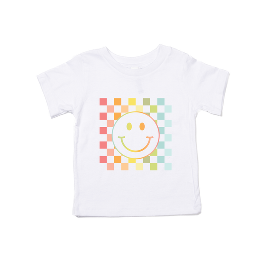 Checkered Spring Smiley - Kids Tee (White)