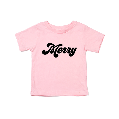 Merry (Retro, Black) - Kids Tee (Pink)