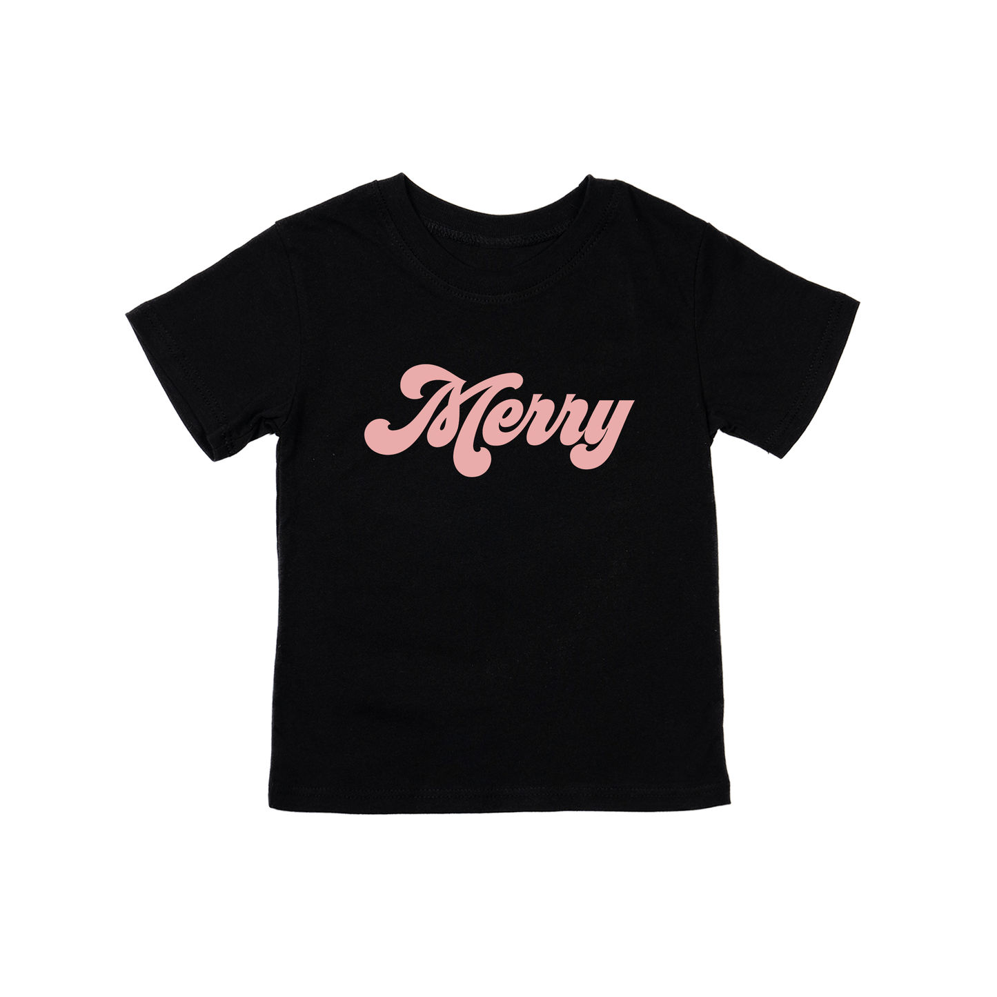 Merry (Retro, Pink) - Kids Tee (Black)