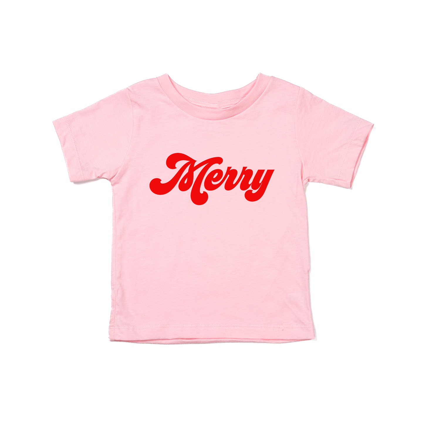 Merry (Retro, Red) - Kids Tee (Pink)