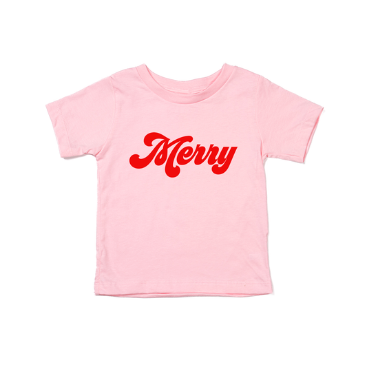 Merry (Retro, Red) - Kids Tee (Pink)