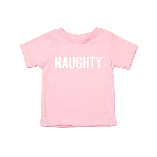 Naughty (Version 2, White) - Kids Tee (Pink)