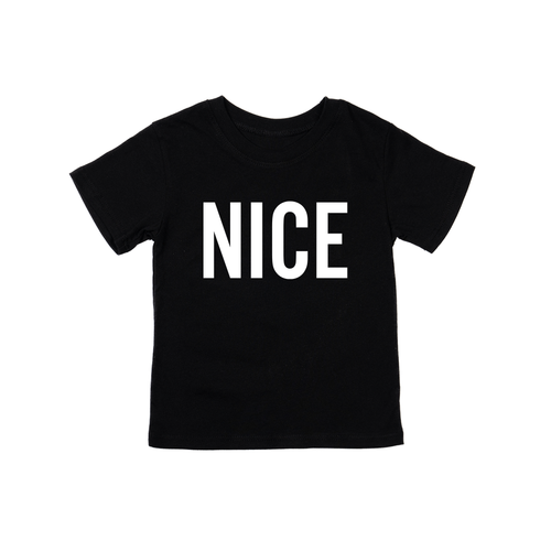Nice (Version 2, White) - Kids Tee (Black)