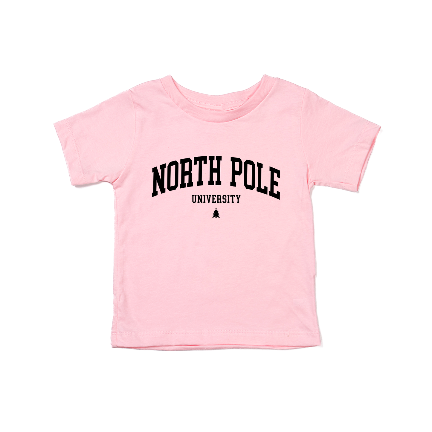 North Pole University (Black) - Kids Tee (Pink)