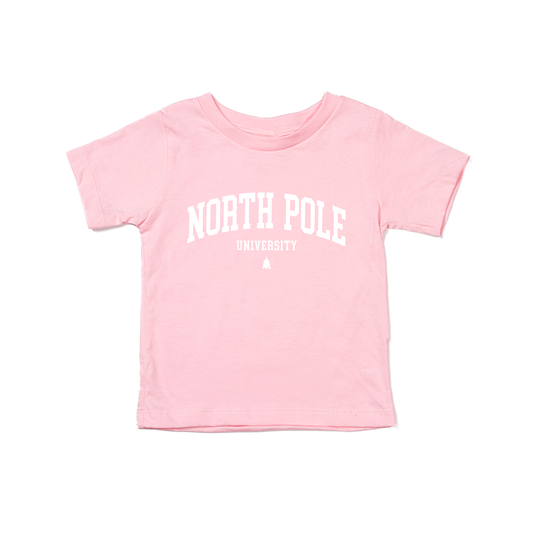 North Pole University (White) - Kids Tee (Pink)