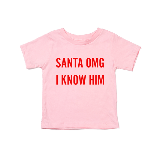 Santa OMG I Know Him (Red) - Kids Tee (Pink)