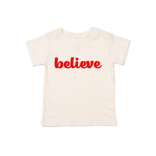 Believe (Thick Cursive, Red) - Kids Tee (Natural)