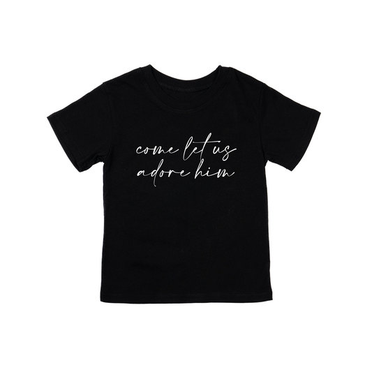 Come Let Us Adore Him (White) - Kids Tee (Black)