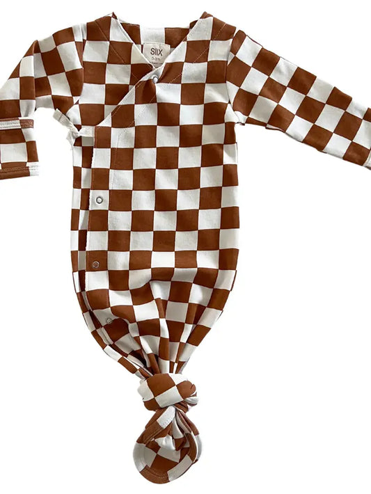 Cinnamon Checkerboard - Organic Kimono Knot Gown