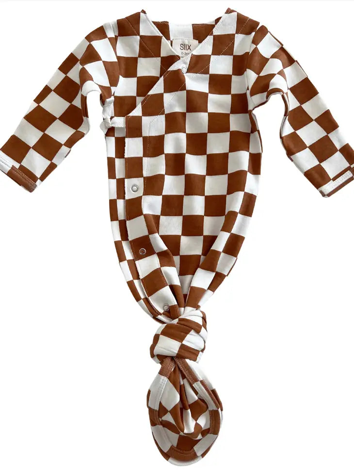 Cinnamon Checkerboard - Organic Kimono Knot Gown