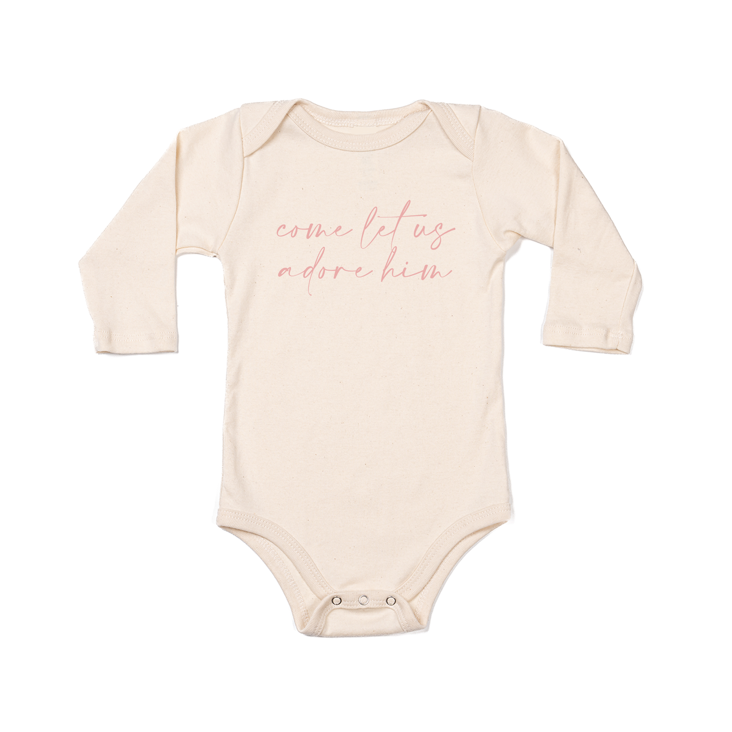 Come Let Us Adore Him (Pink) - Bodysuit (Natural, Long Sleeve)
