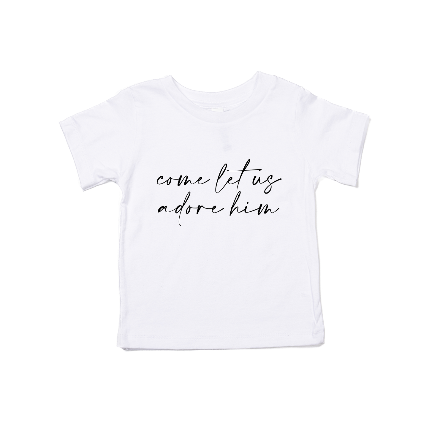 Come Let Us Adore Him (Black) - Kids Tee (White)