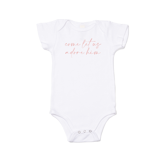 Come Let Us Adore Him (Pink) - Bodysuit (White, Short Sleeve)