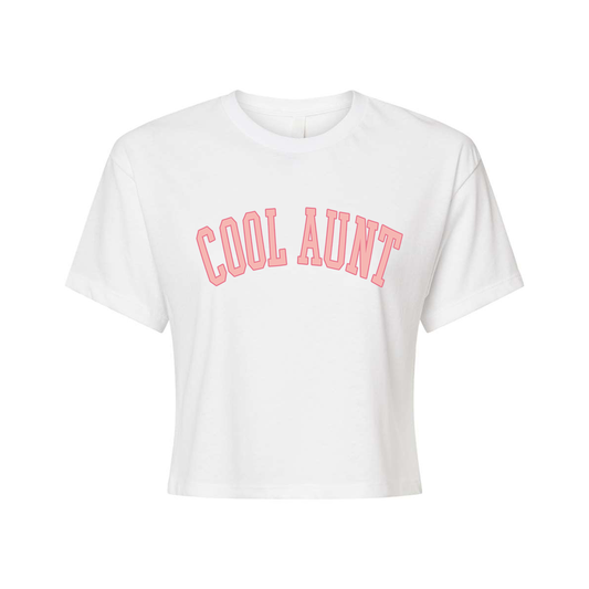 Cool Aunt (Pink Varsity) - Cropped Tee (White)