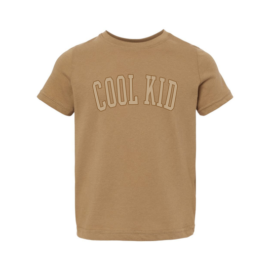 Cool Kid (Tan Varsity) - Kids Tee (Coyote Brown)