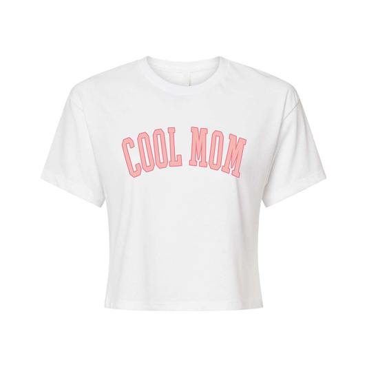 Cool Mom (Pink Varsity) - Cropped Tee (White)