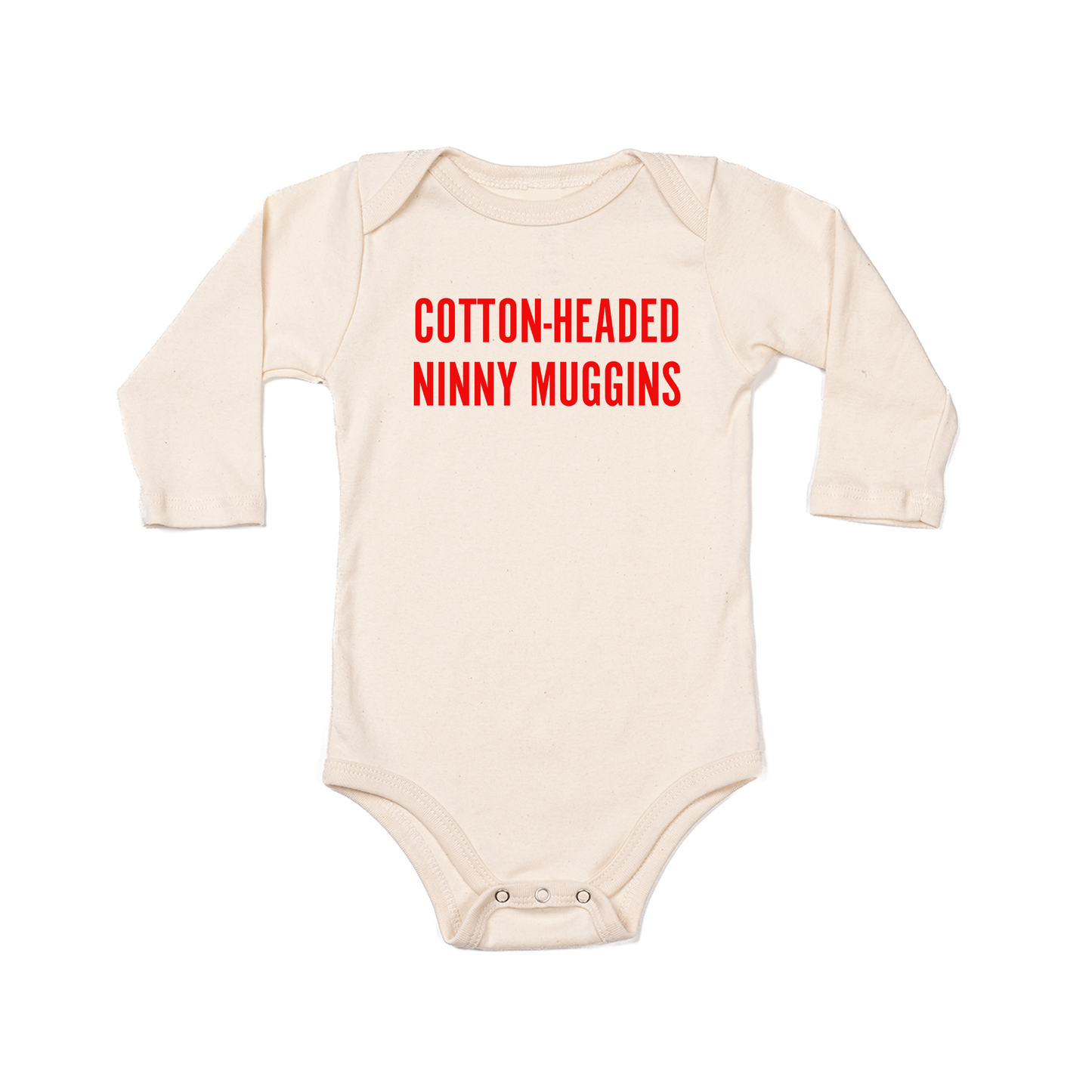 Cotton-Headed Ninny Muggins (Red) - Bodysuit (Natural, Long Sleeve)