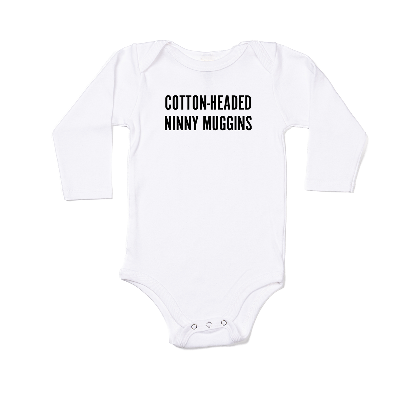 Cotton-Headed Ninny Muggins (Black) - Bodysuit (White, Long Sleeve)