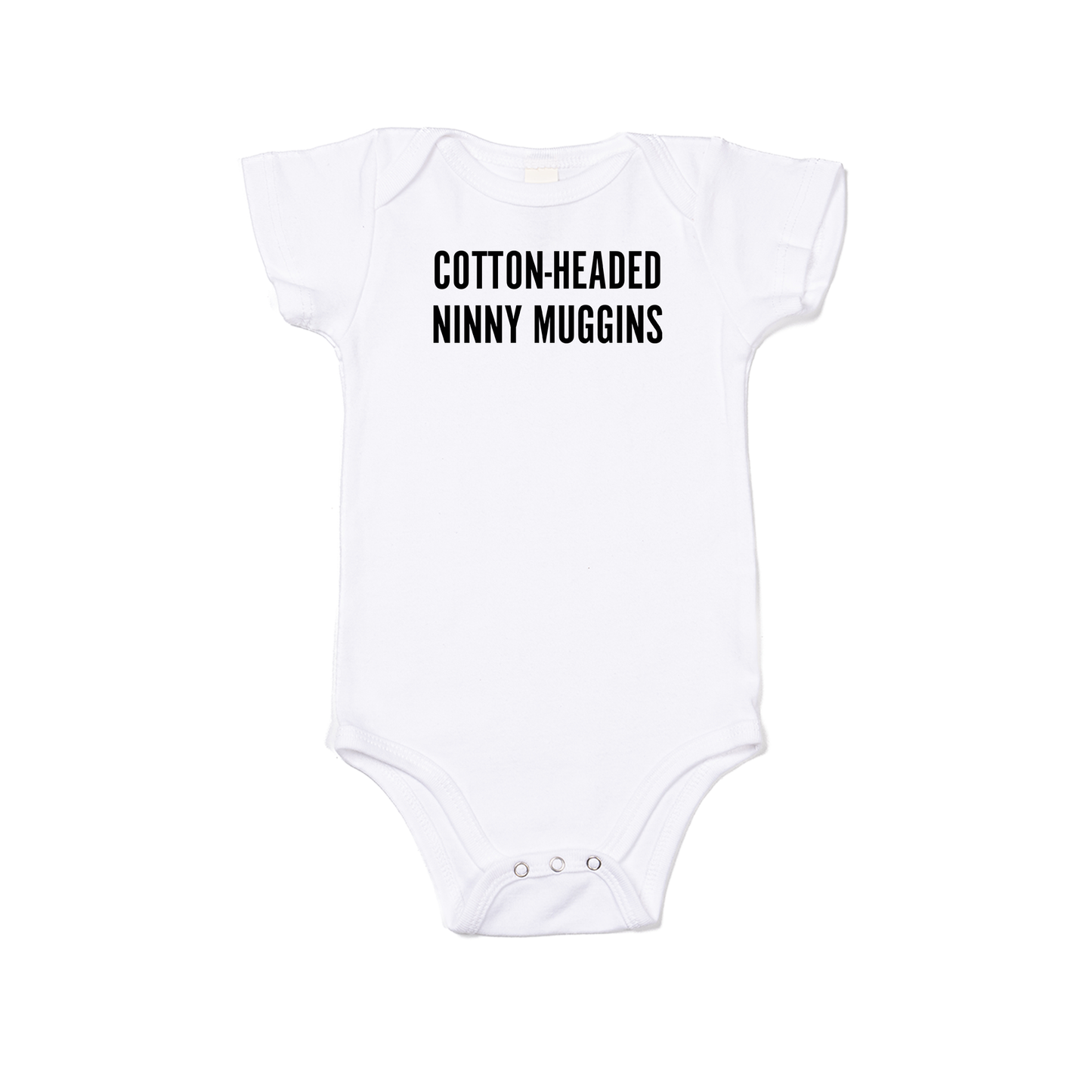Cotton-Headed Ninny Muggins (Black) - Bodysuit (White, Short Sleeve)