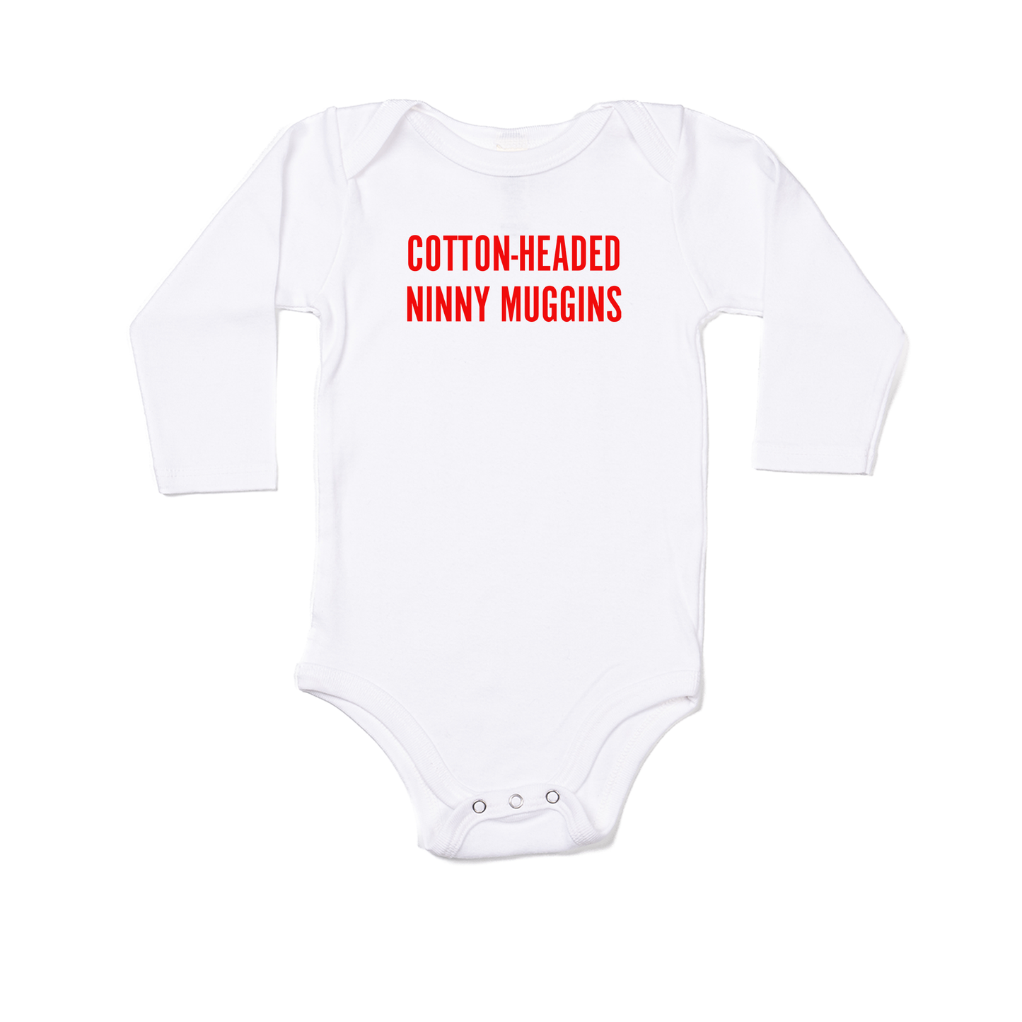 Cotton-Headed Ninny Muggins (Red) - Bodysuit (White, Long Sleeve)
