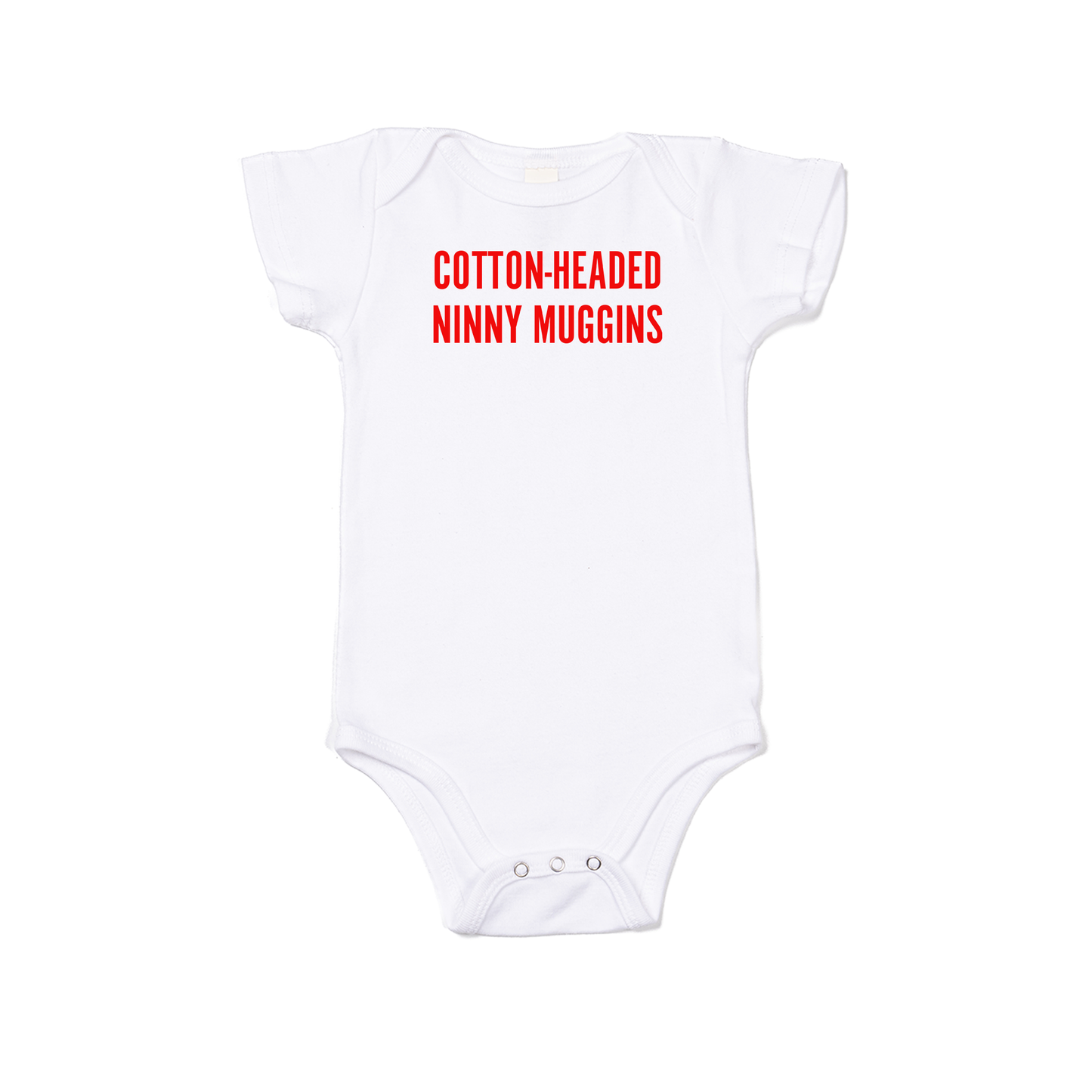 Cotton-Headed Ninny Muggins (Red) - Bodysuit (White, Short Sleeve)