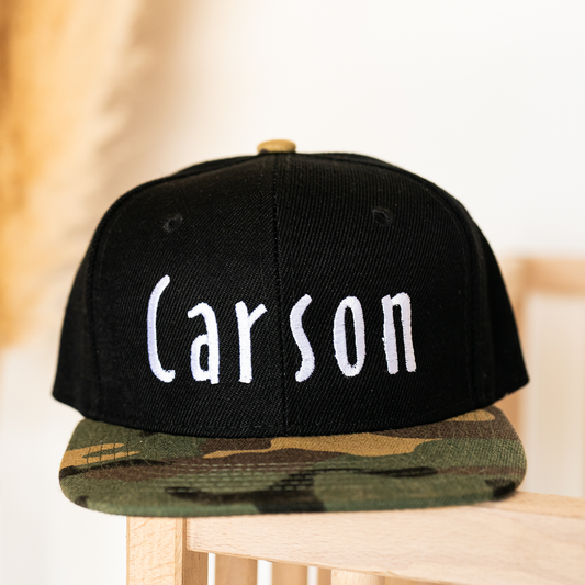 Custom Embroidered Name - Kids Trucker Hat (Black/Camo)