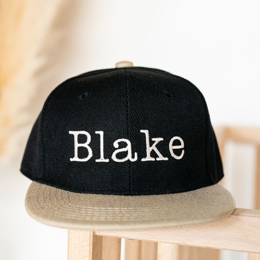 Custom Embroidered Name - Kids Trucker Hat (Black/Khaki)