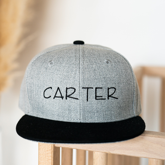 Custom Embroidered Name - Kids Trucker Hat (Heather Light Gray/Black)
